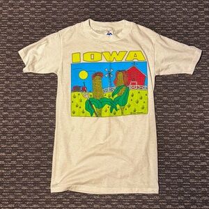 80s Vintage Iowa Graphic Tee | Cornfield Farm Scene | Made in USA | Miller | S
